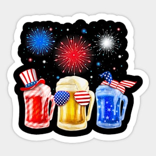 Beer  Fourth of July Flag USA Sticker